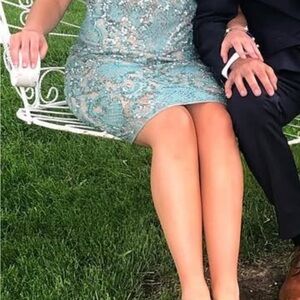 Aidan Mattox Blue Sheath Mini Dress Sweetheart Neckline